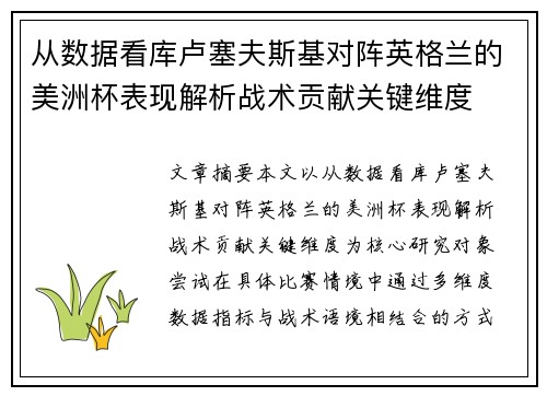从数据看库卢塞夫斯基对阵英格兰的美洲杯表现解析战术贡献关键维度